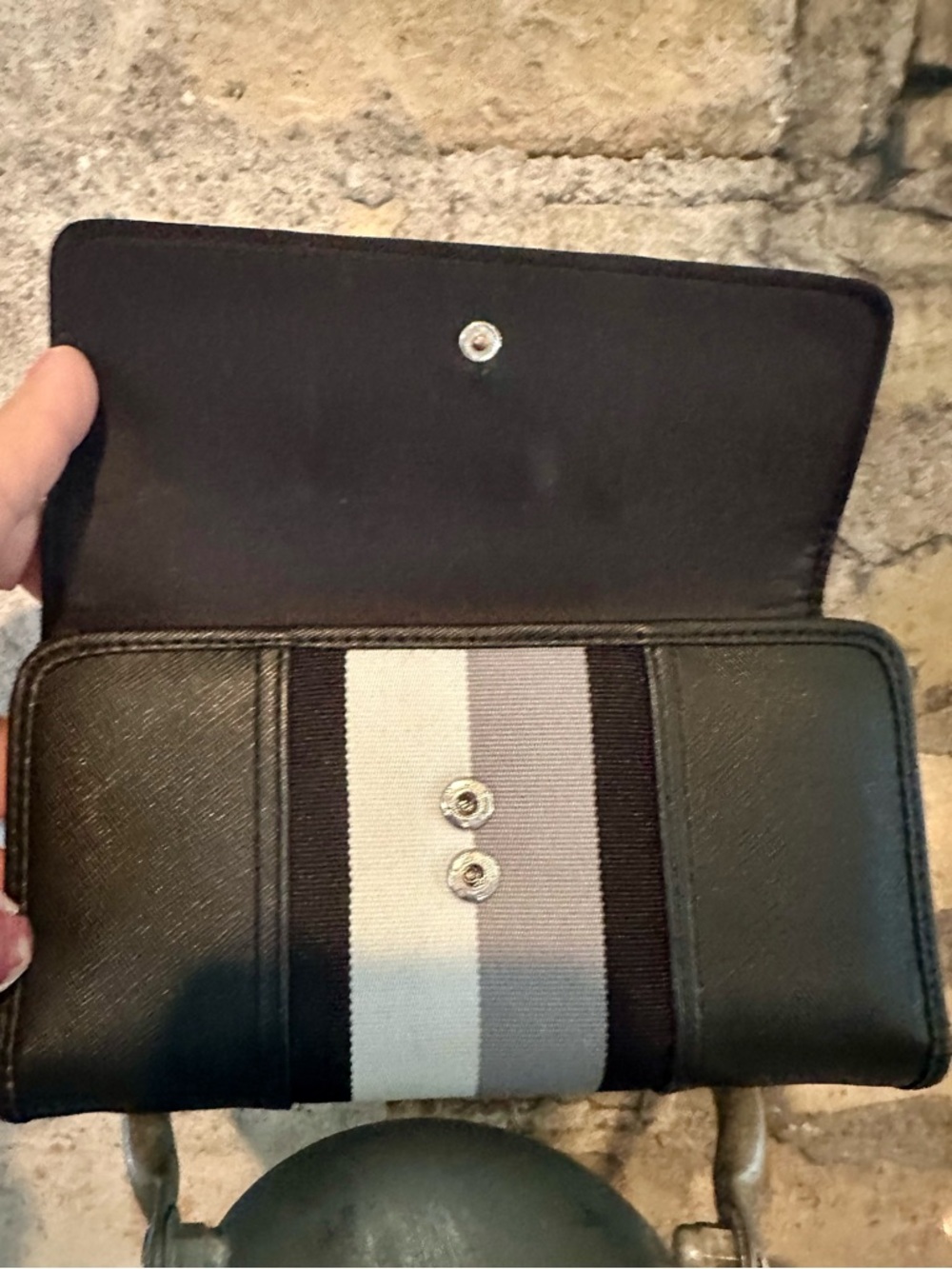 Tommy Hilfiger Black Wallet with Gray and White Center Stripe - Picture 5 of 8